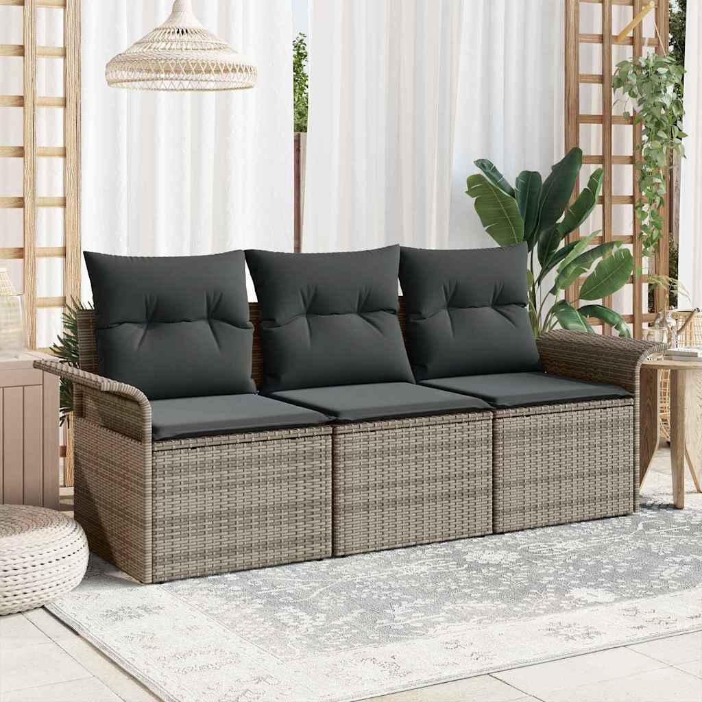 Conjunto de Sofá de Jardim 3 pcs Cinzeto Rattan Sintético