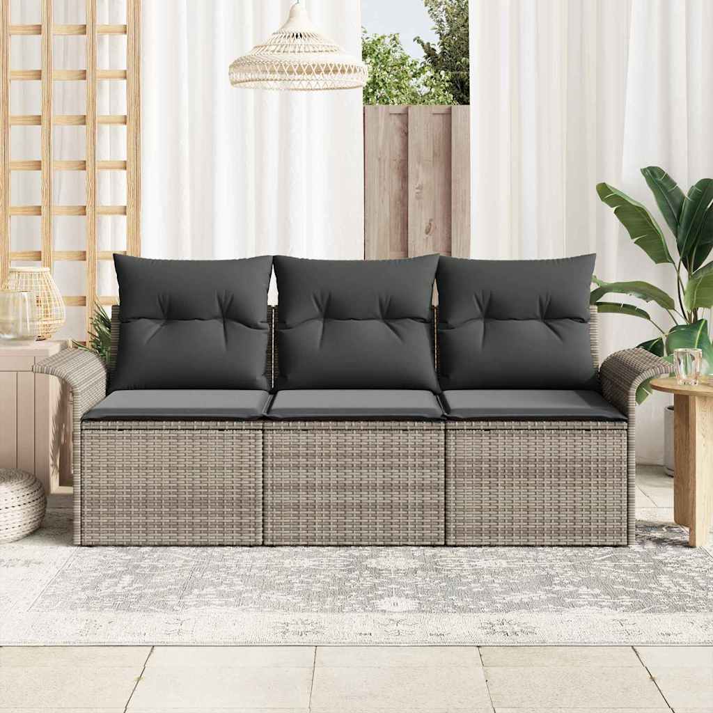 Conjunto de Sofá de Jardim 3 pcs Cinzeto Rattan Sintético