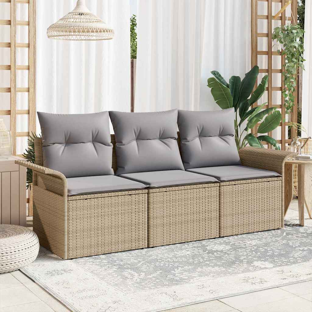Conjunto de Sofá de Jardim 3 pcs Bege Rattan Sintético