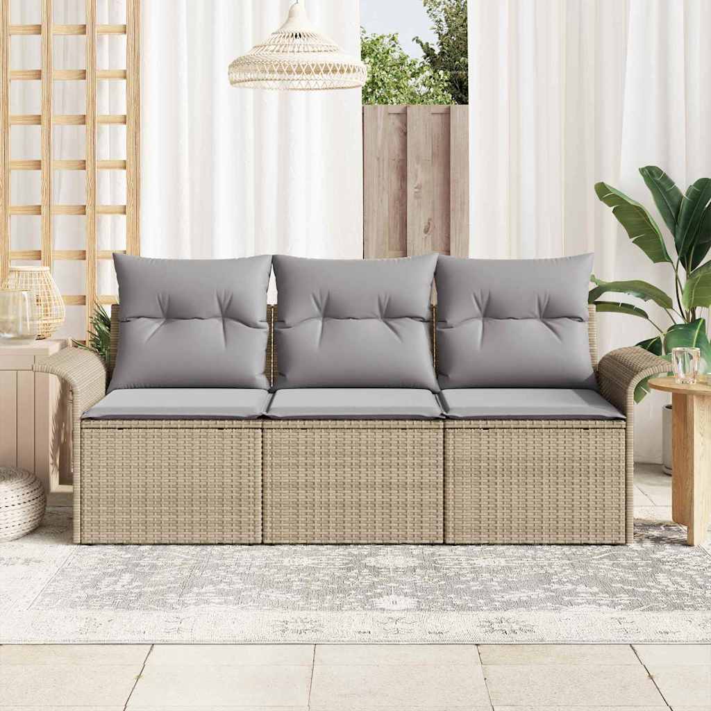 Conjunto de Sofá de Jardim 3 pcs Bege Rattan Sintético