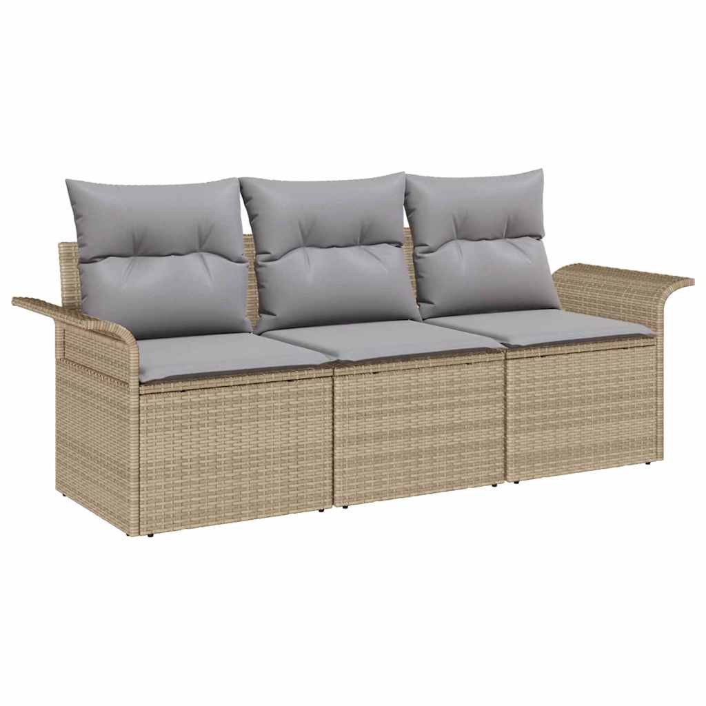 Conjunto de Sofá de Jardim 3 pcs Bege Rattan Sintético