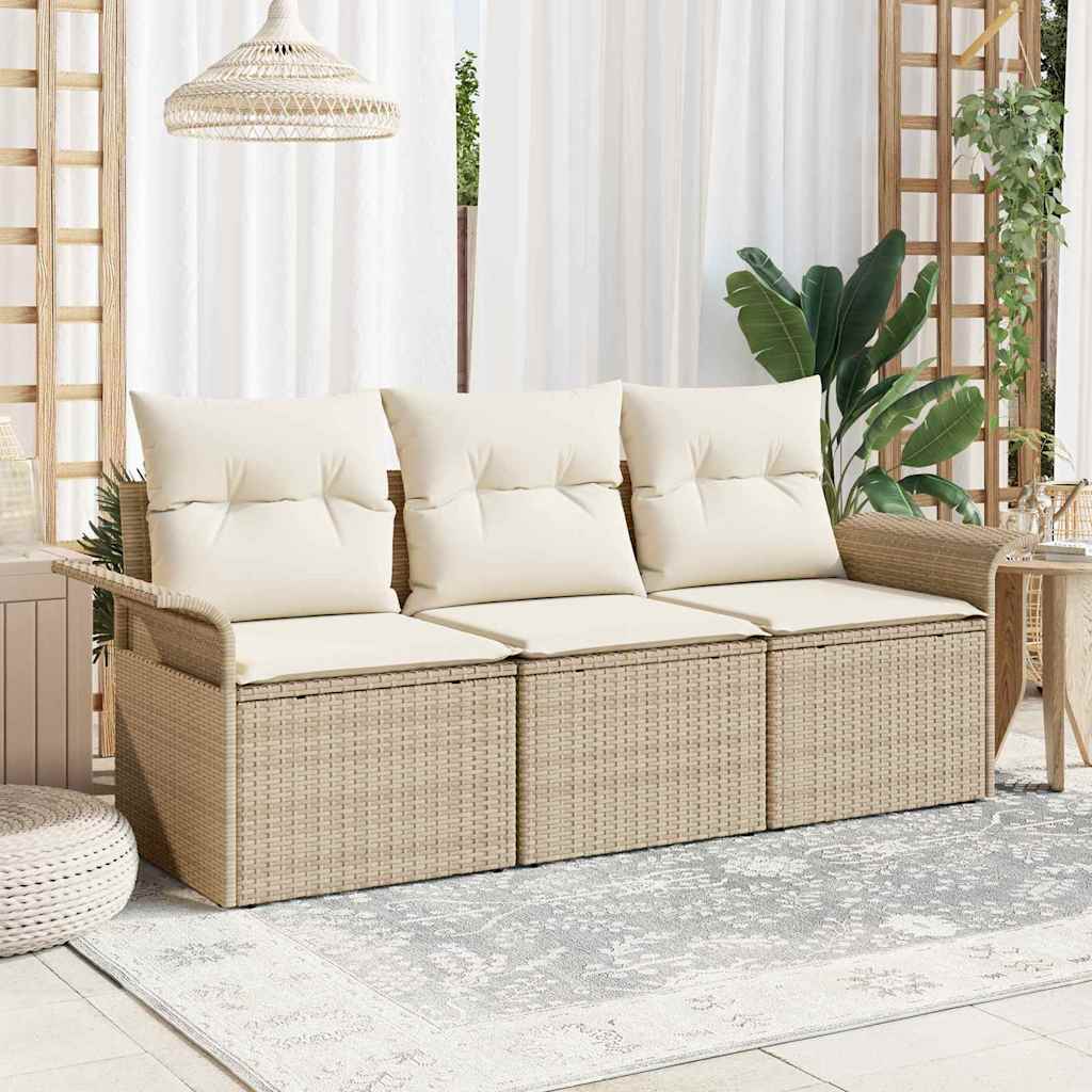 Conjunto de Sofá de Jardim 3 pcs Bege Rattan Sintético