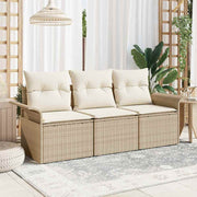 Conjunto de Sofá de Jardim 3 pcs Bege Rattan Sintético
