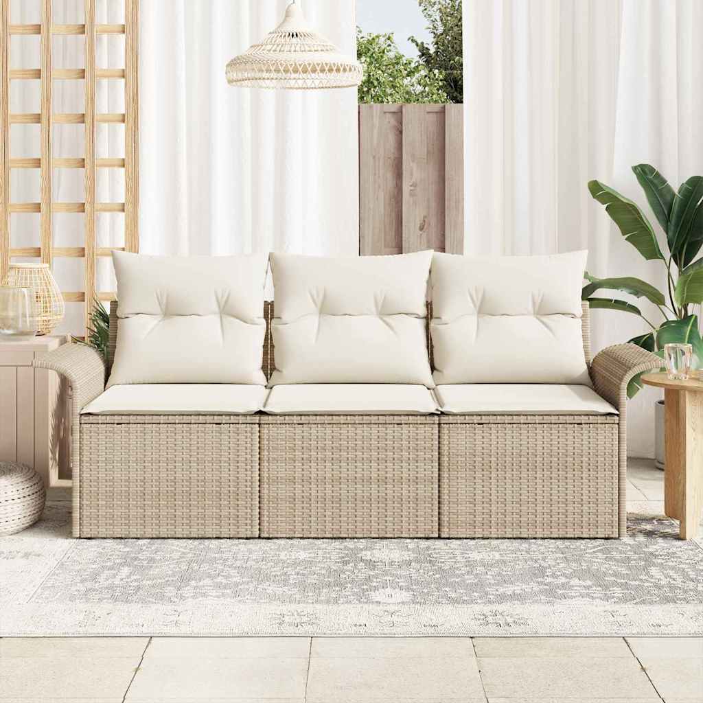 Conjunto de Sofá de Jardim 3 pcs Bege Rattan Sintético