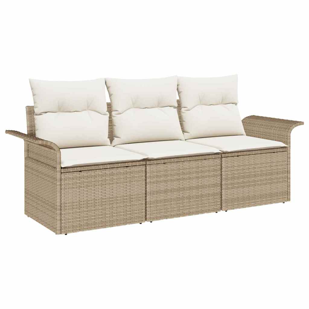 Conjunto de Sofá de Jardim 3 pcs Bege Rattan Sintético