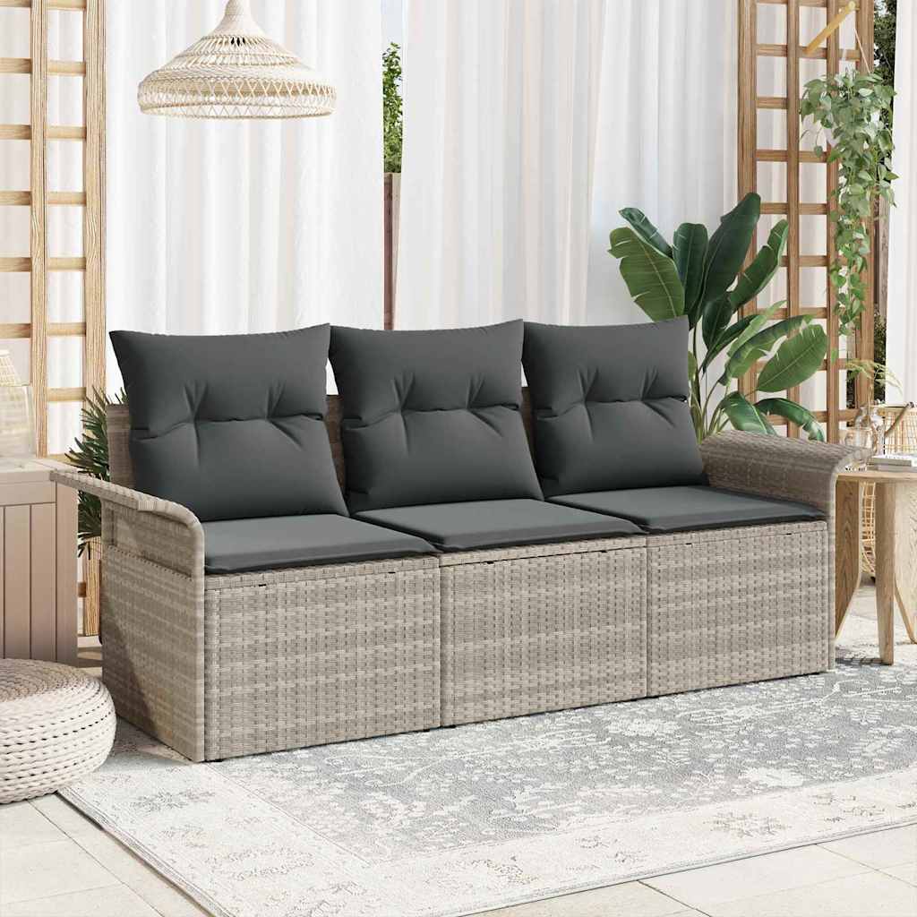 Conjunto de Sofá de Jardim com almofada 3 pcs Cinzento-claro