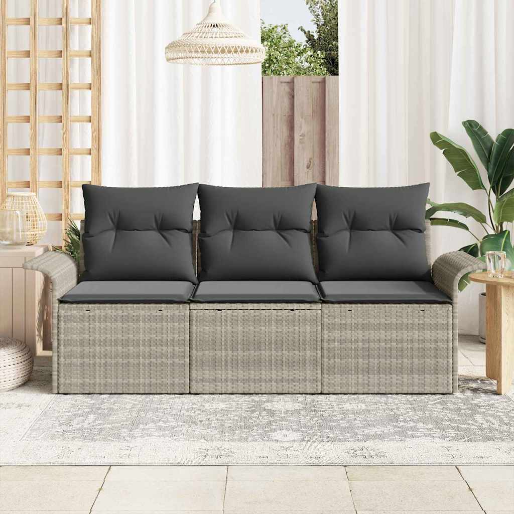 Conjunto de Sofá de Jardim com almofada 3 pcs Cinzento-claro