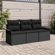 Conjunto de Sofá de Jardim 3 pcs Preto Rattan Sintético
