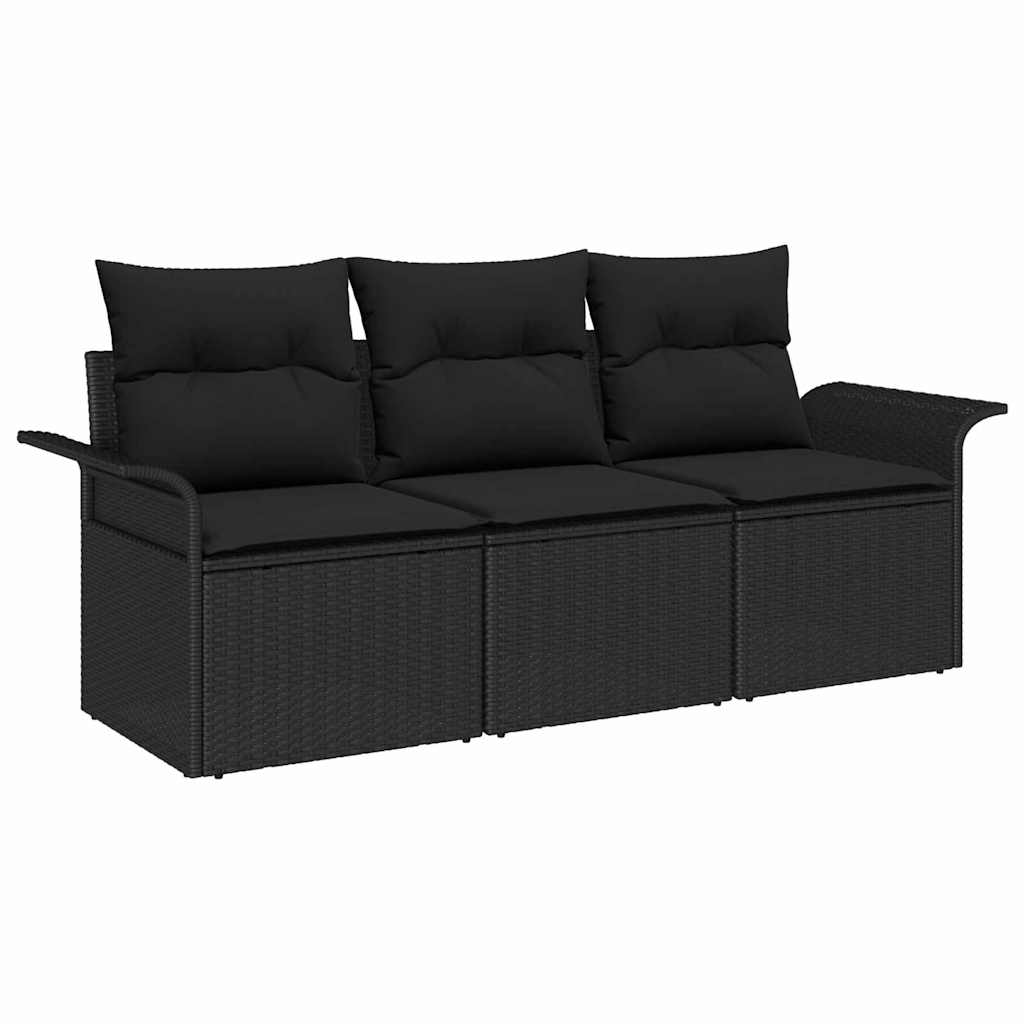 Conjunto de Sofá de Jardim 3 pcs Preto Rattan Sintético