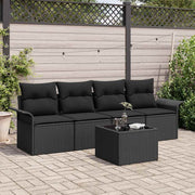 Conjunto de Sofá de Jardim com almofada 5 pcs Preto vime PE