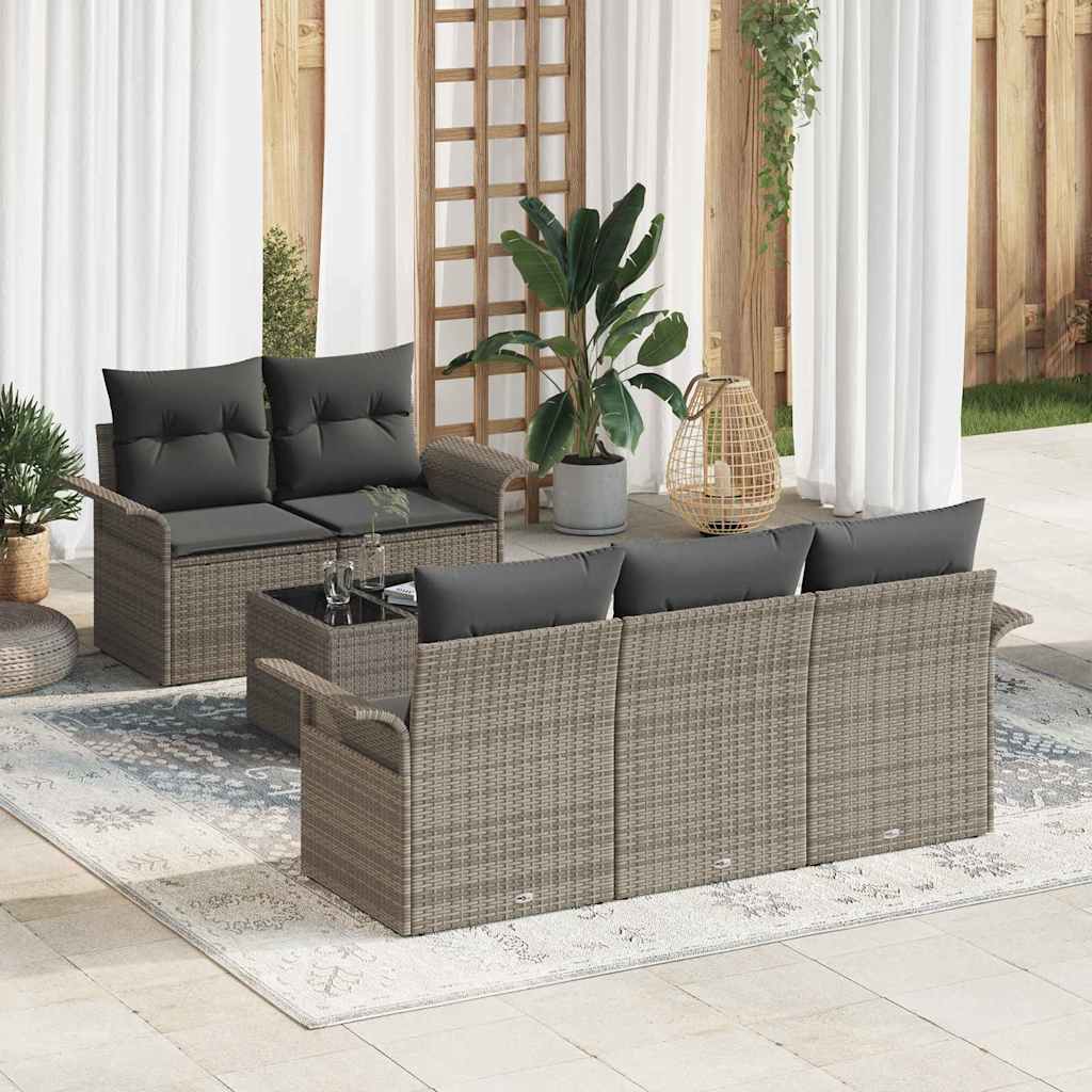 Conjunto de Sofá de Jardim 6 pcs Cinzeto Rattan e Aço e Vidro