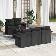Conjunto de Sofá de Jardim 6 pcs Preto Rattan e Aço e Vidro