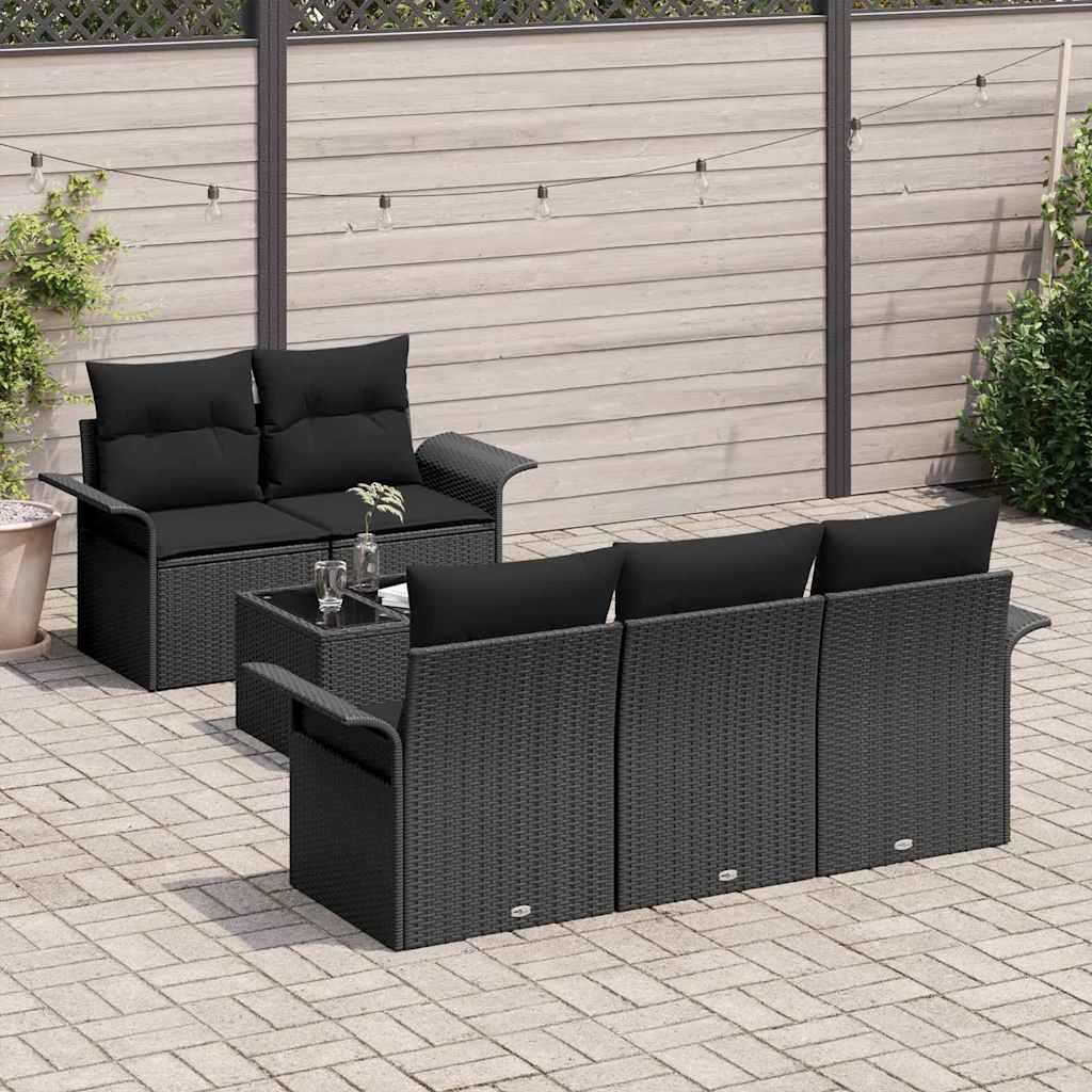 Conjunto de Sofá de Jardim 6 pcs Preto Rattan e Aço e Vidro