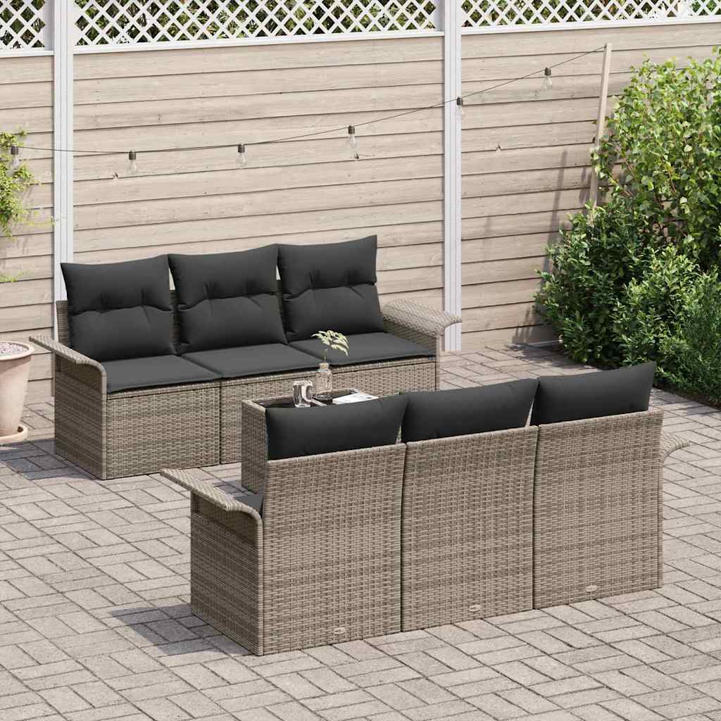Conjunto de Sofá de Jardim 7 pcs Cinzeto Rattan e Aço e Vidro