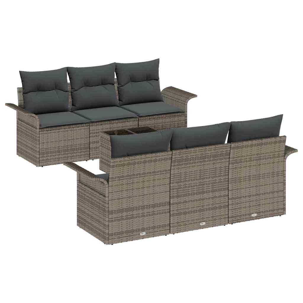 Conjunto de Sofá de Jardim 7 pcs Cinzeto Rattan e Aço e Vidro
