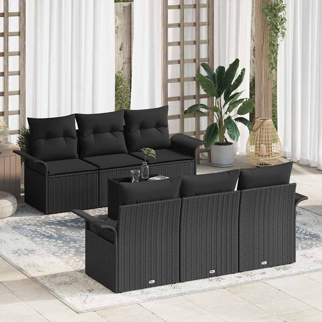 Conjunto de Sofá de Jardim 7 pcs Preto Rattan e Aço e Vidro
