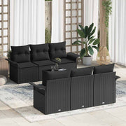 Conjunto de Sofá de Jardim 7 pcs Preto Rattan e Aço e Vidro