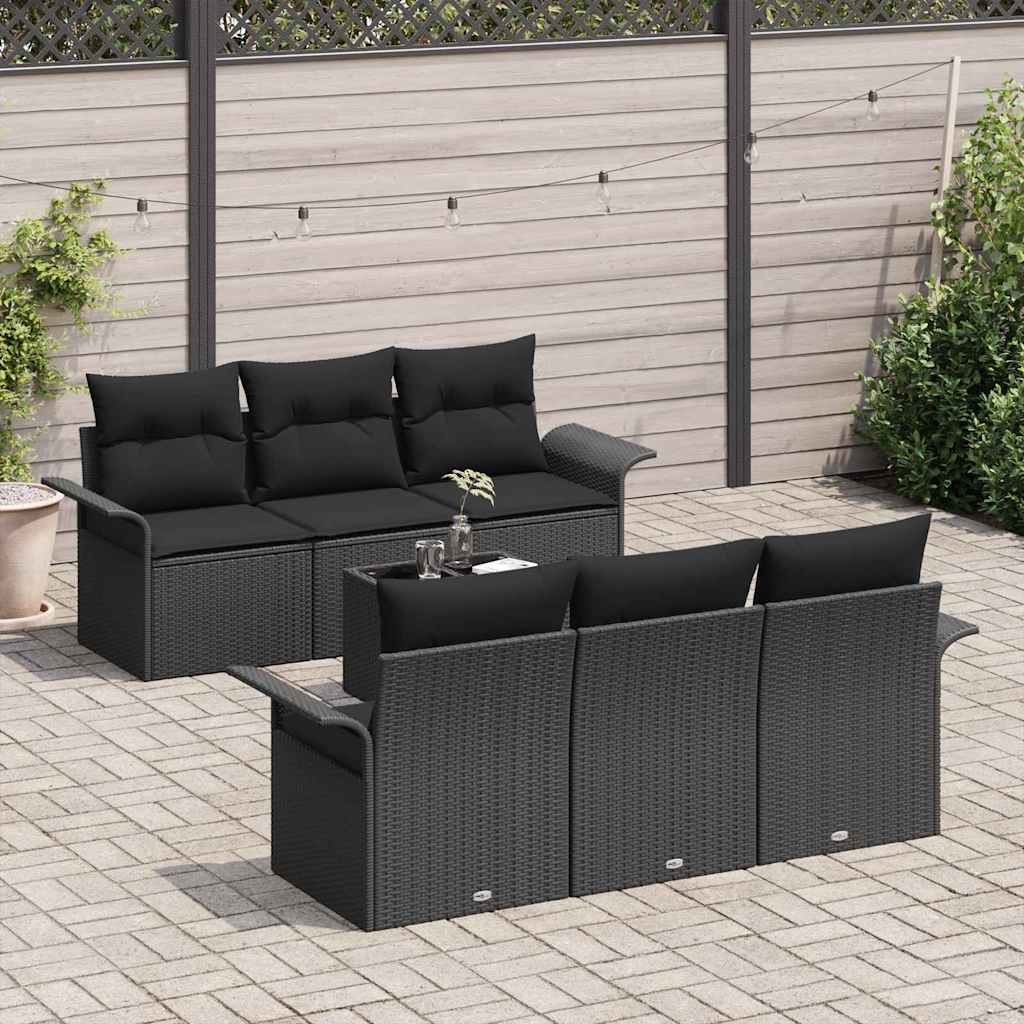 Conjunto de Sofá de Jardim 7 pcs Preto Rattan e Aço e Vidro