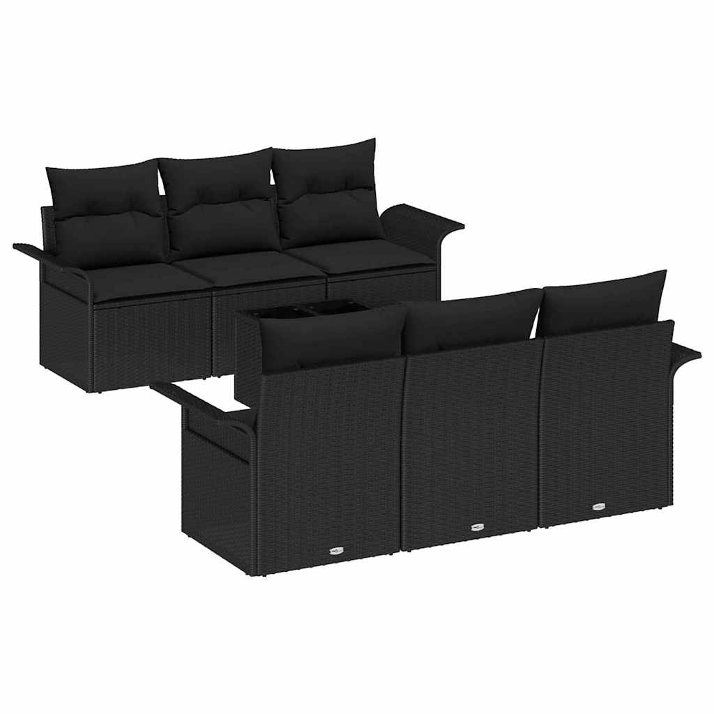 Conjunto de Sofá de Jardim 7 pcs Preto Rattan e Aço e Vidro