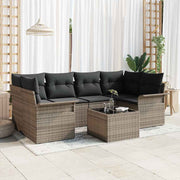 Conjunto de Sofá de Jardim 7 pcs Cinzeto Rattan e Aço e Vidro