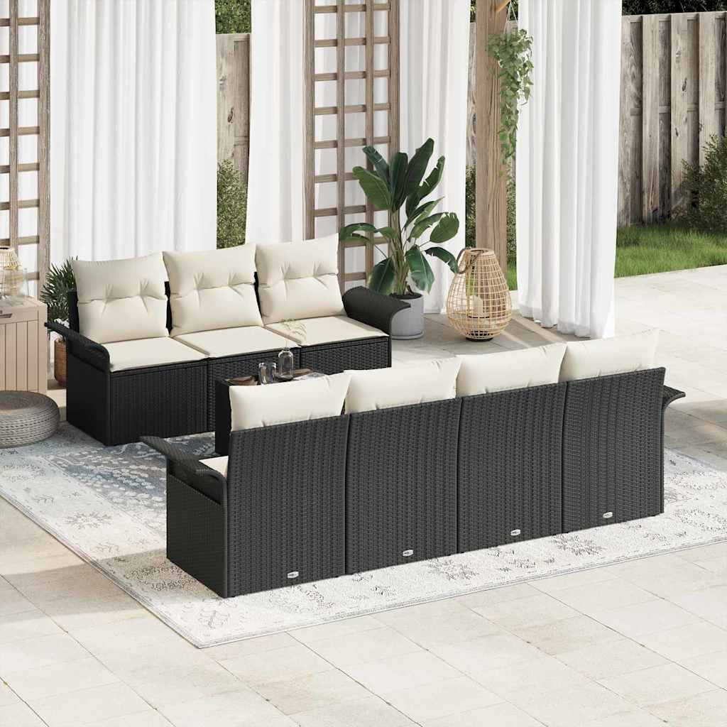 Conjunto de Sofá de Jardim com almofada 8 pcs Preto e Creme