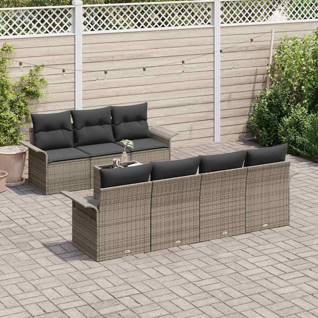 Conjunto de Sofá de Jardim 8 pcs Cinzeto Rattan e Aço e Vidro