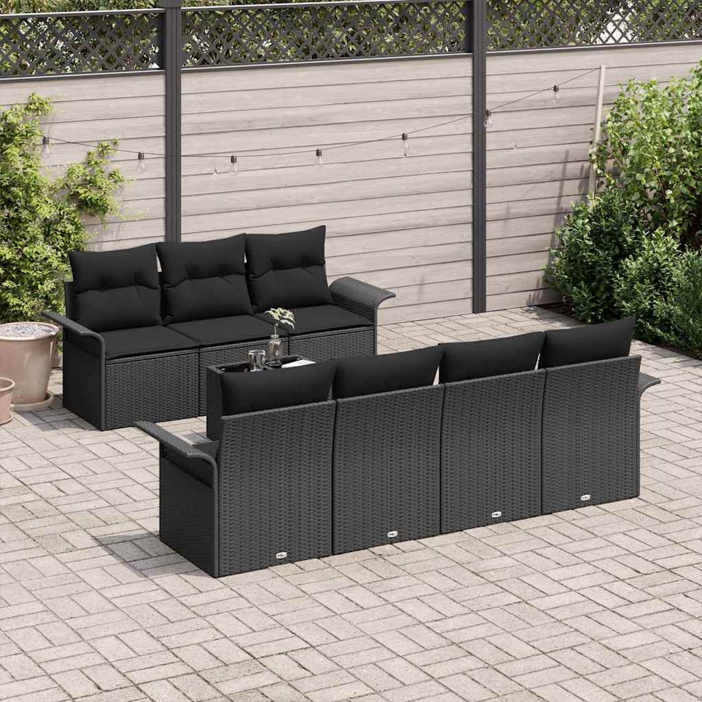 Conjunto de Sofá de Jardim 8 pcs Preto Rattan e Aço e Vidro