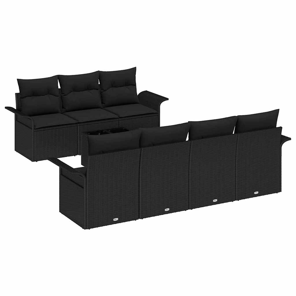 Conjunto de Sofá de Jardim 8 pcs Preto Rattan e Aço e Vidro