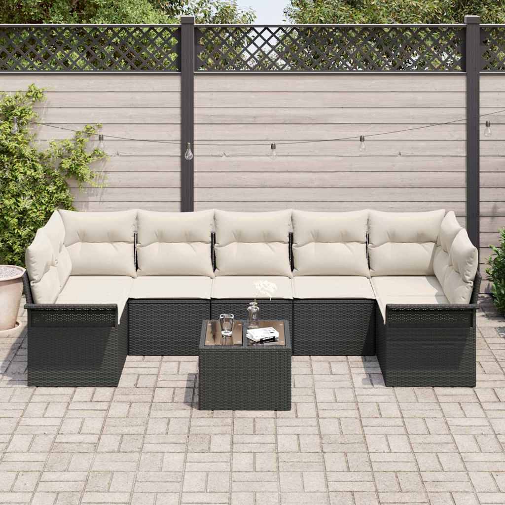 Conjunto de Sofá de Jardim 8 pcs Preto e Creme vime PE