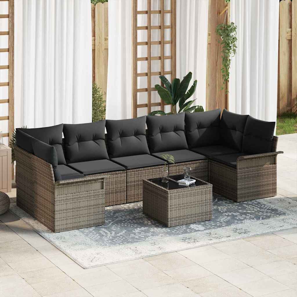 Conjunto de Sofá de Jardim com almofada 8 pcs Cinzeto vime PE