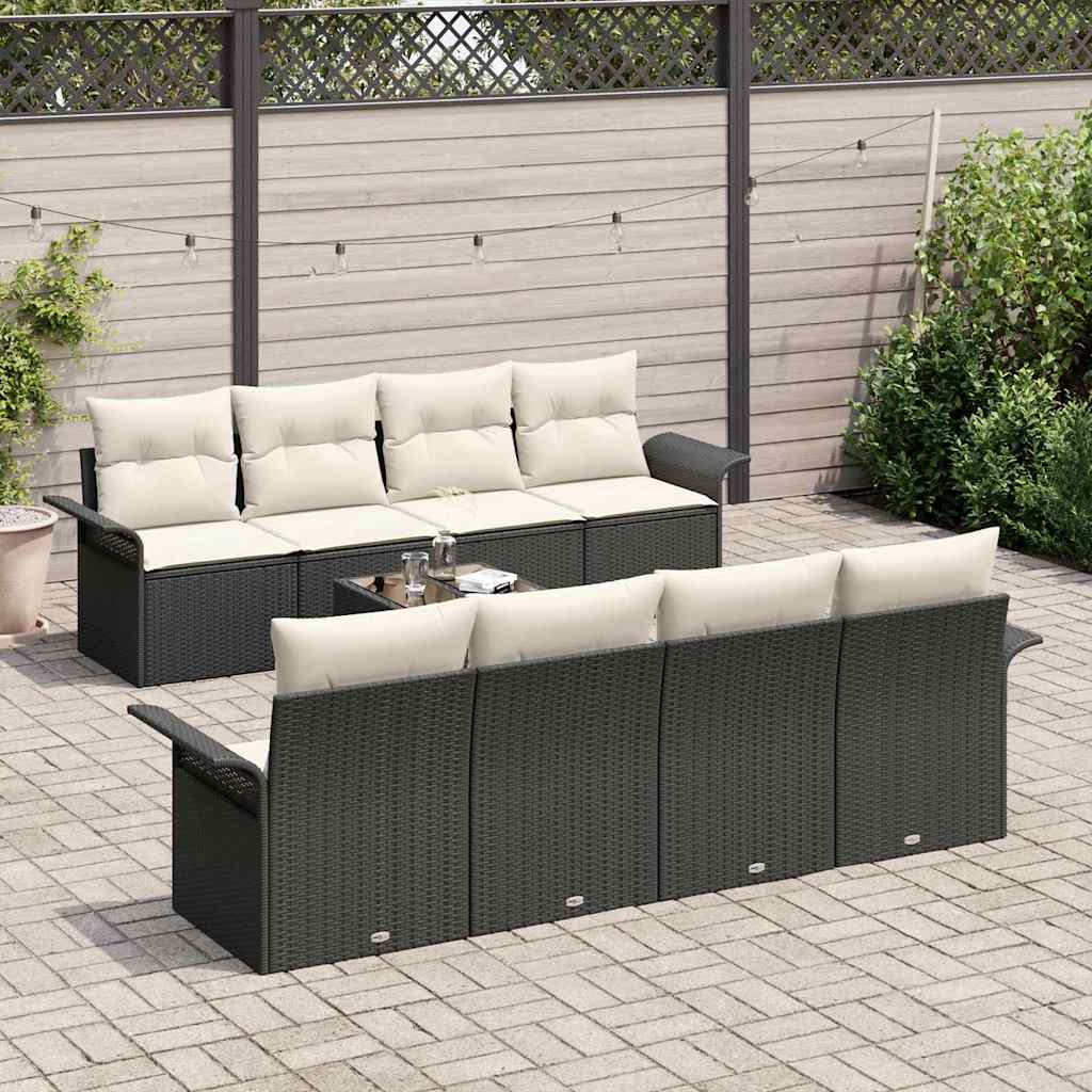 Conjunto de Sofá de Jardim 9 pcs Preto e Creme vime PE