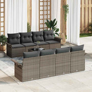 Conjunto de Sofá de Jardim 9 pcs Cinzeto Rattan e Aço e Vidro