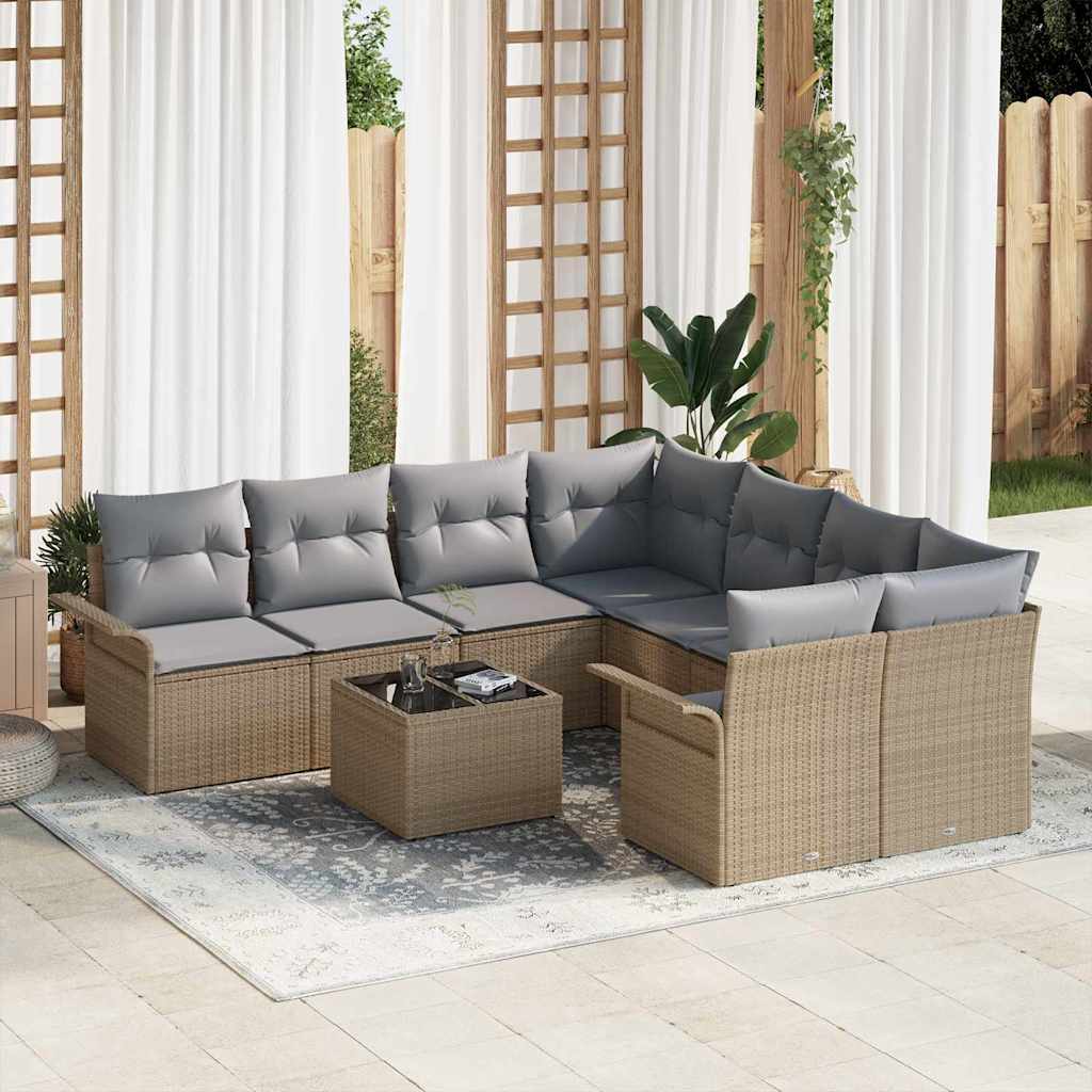 Conjunto de Sofá de Jardim com almofada 9 pcs Bege e Cinza