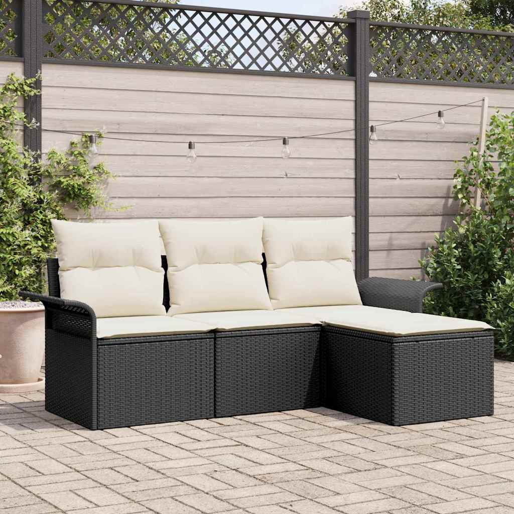 Conjunto de Sofá de Jardim 4 pcs Preto Rattan Sintético