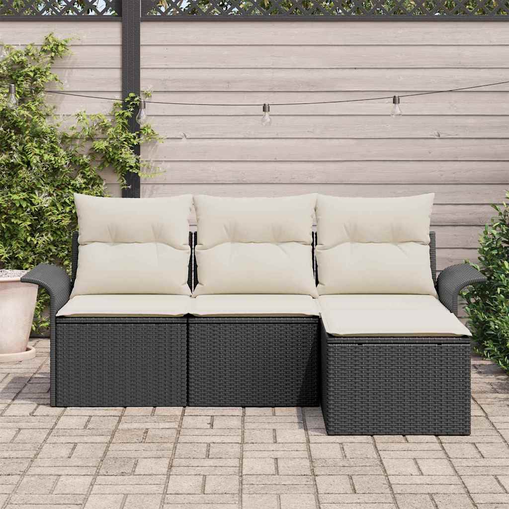 Conjunto de Sofá de Jardim 4 pcs Preto Rattan Sintético