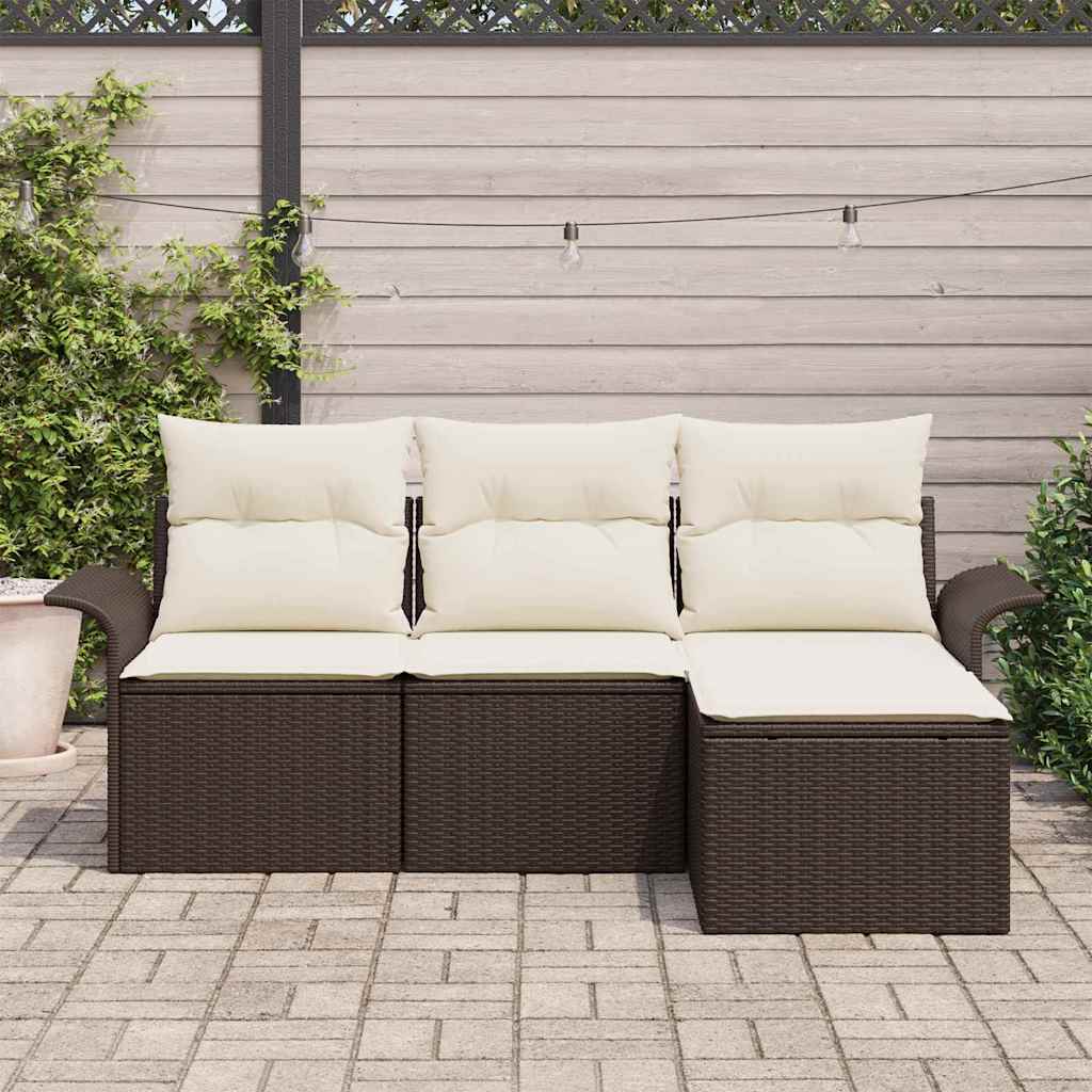 Conjunto de Sofá de Jardim 4 pcs Castanho Rattan Sintético