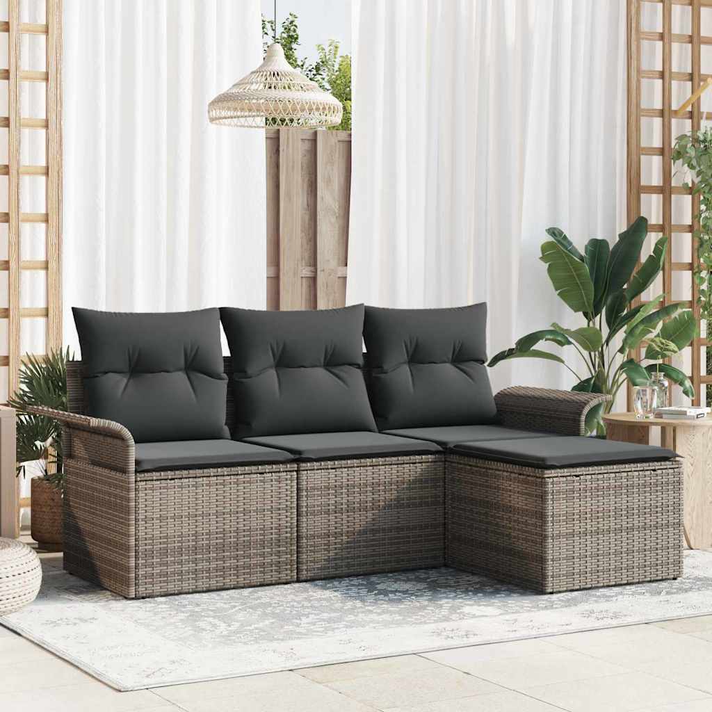 Conjunto de Sofá de Jardim 4 pcs Cinzeto Rattan Sintético