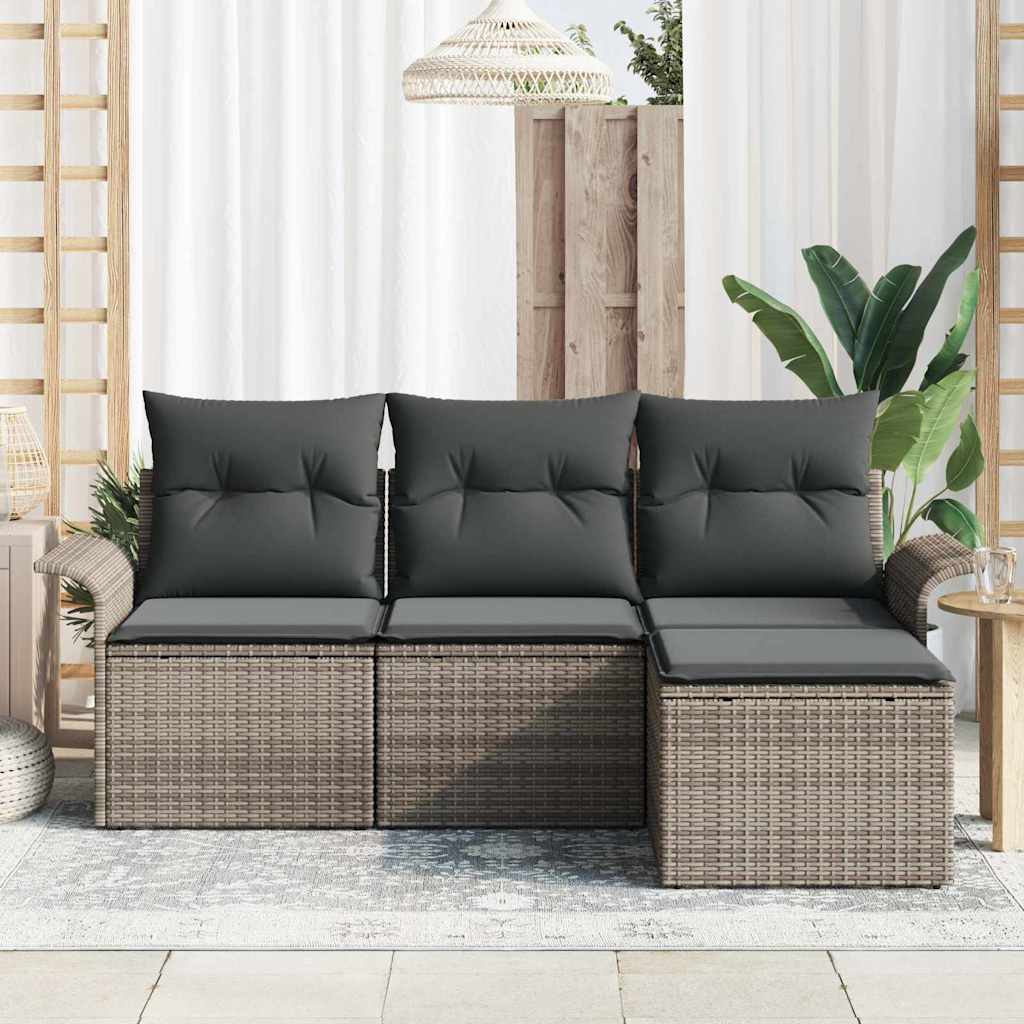 Conjunto de Sofá de Jardim 4 pcs Cinzeto Rattan Sintético