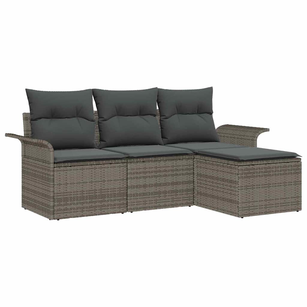 Conjunto de Sofá de Jardim 4 pcs Cinzeto Rattan Sintético