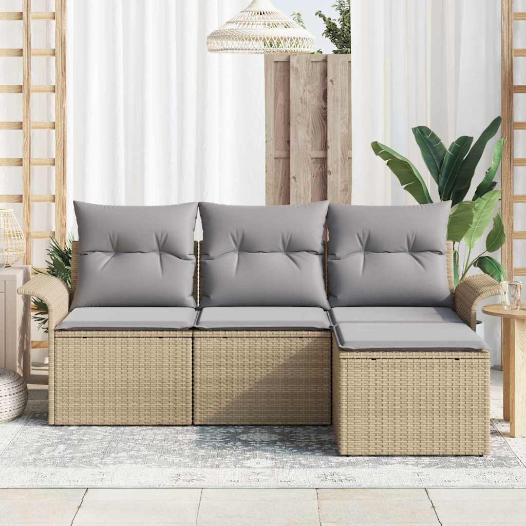 Conjunto de Sofá de Jardim 4 pcs Bege Rattan Sintético