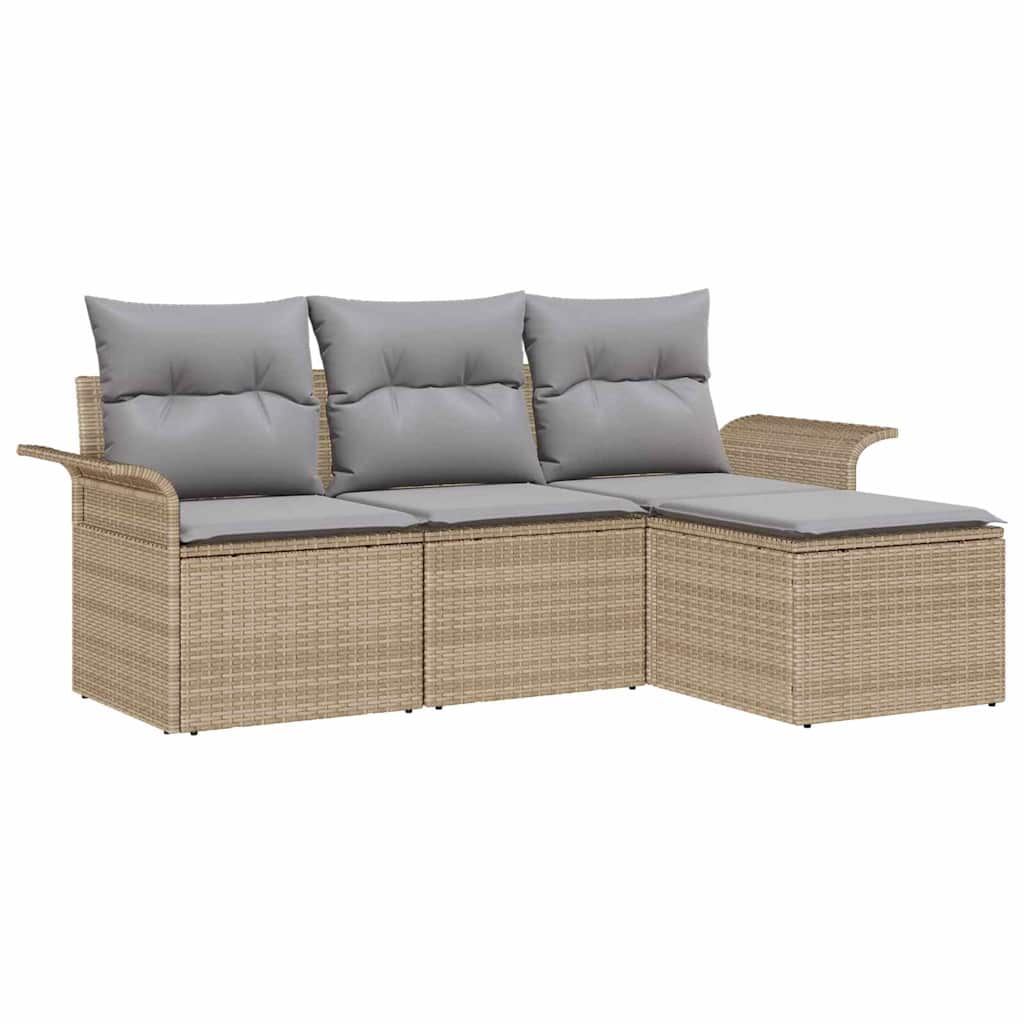 Conjunto de Sofá de Jardim 4 pcs Bege Rattan Sintético