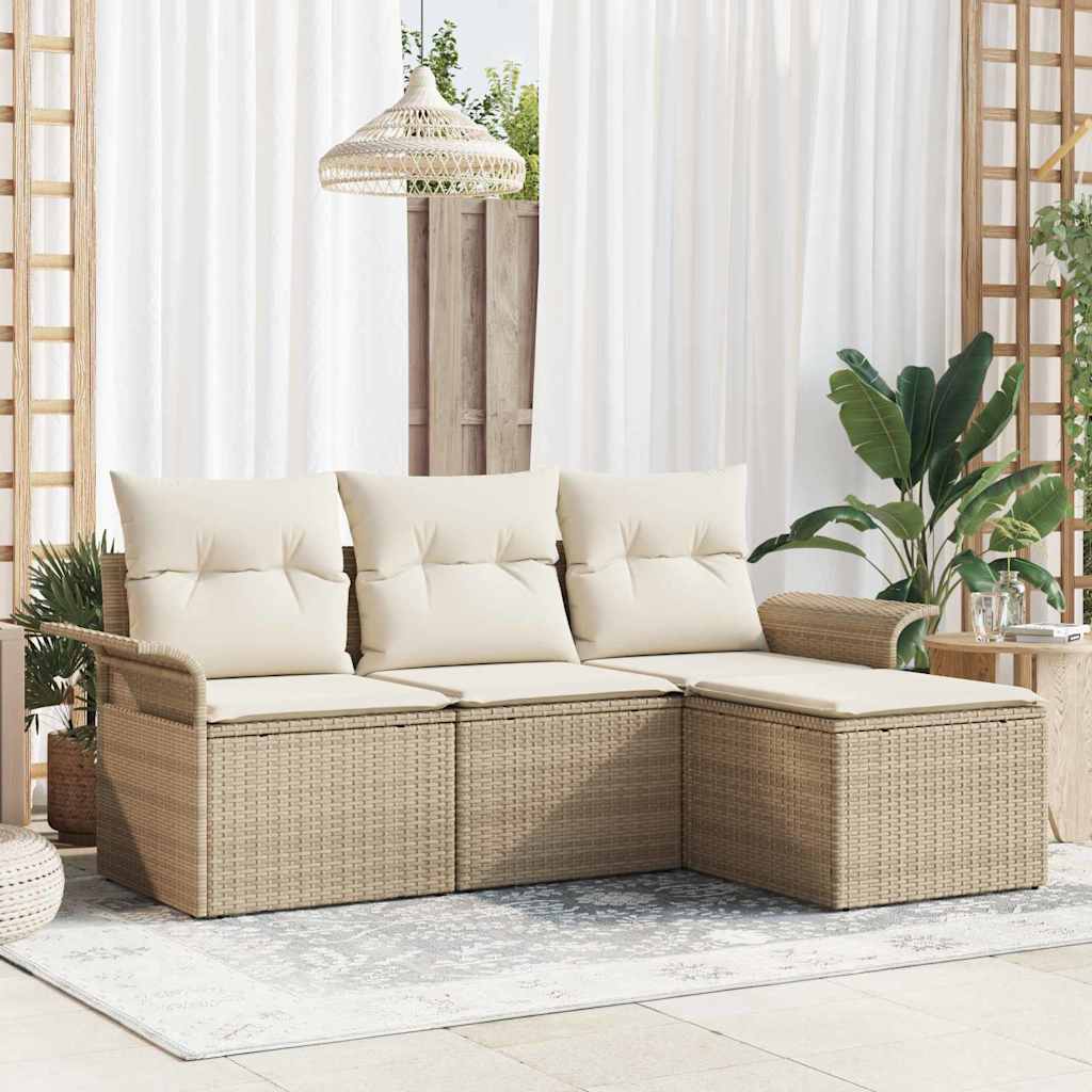 Conjunto de Sofá de Jardim 4 pcs Bege Rattan Sintético