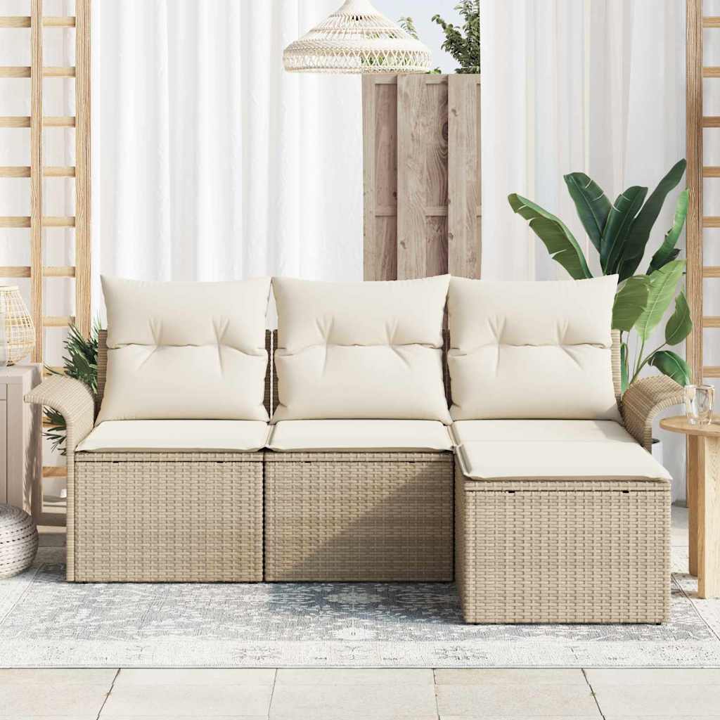 Conjunto de Sofá de Jardim 4 pcs Bege Rattan Sintético