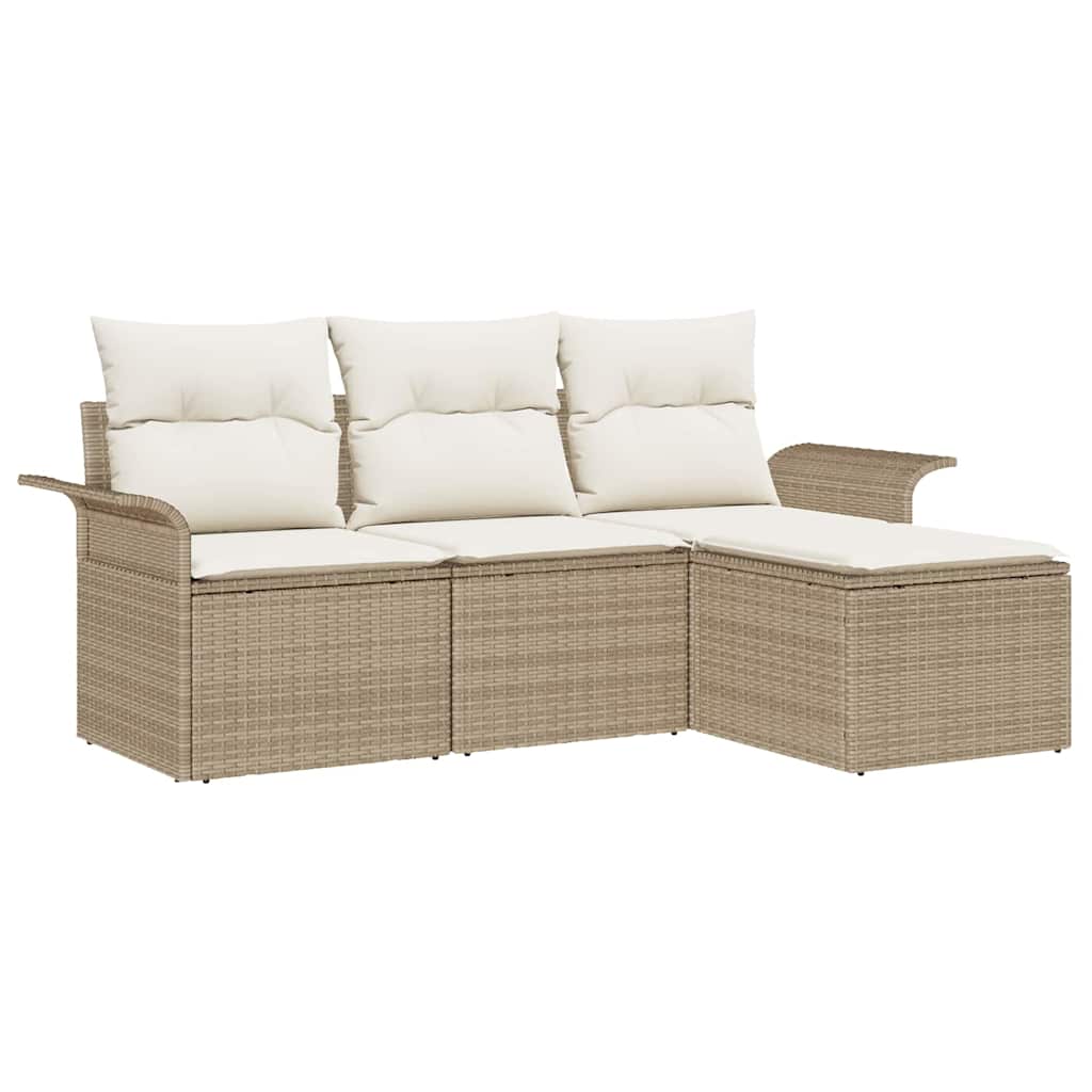 Conjunto de Sofá de Jardim 4 pcs Bege Rattan Sintético