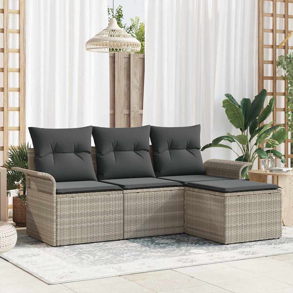 Conjunto de Sofá de Jardim com almofada 4 pcs Cinzento-claro
