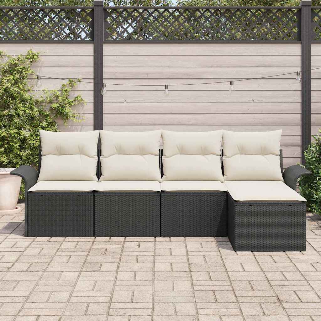Conjunto de Sofá de Jardim com almofada 5 pcs Preto vime PE