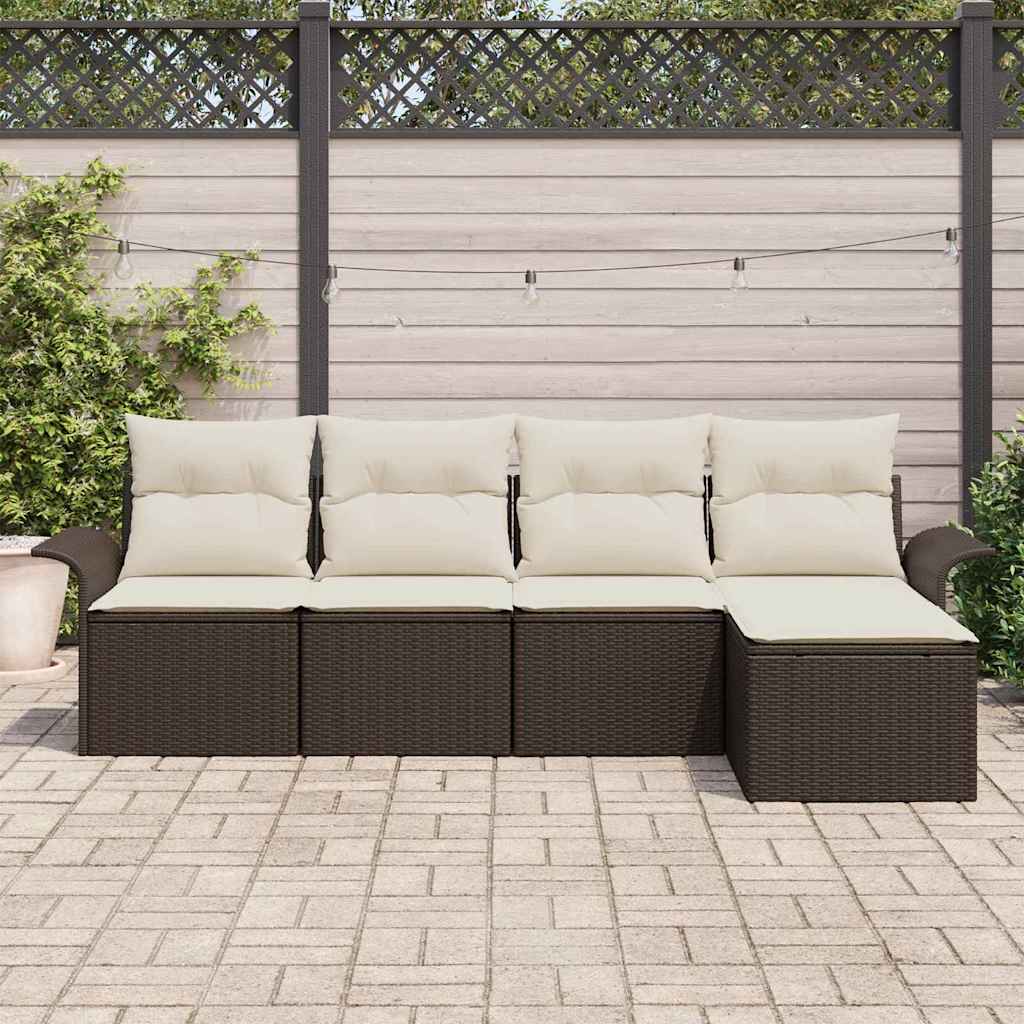Conjunto de Sofá de Jardim com almofada 5 pcs Castanho vime PE