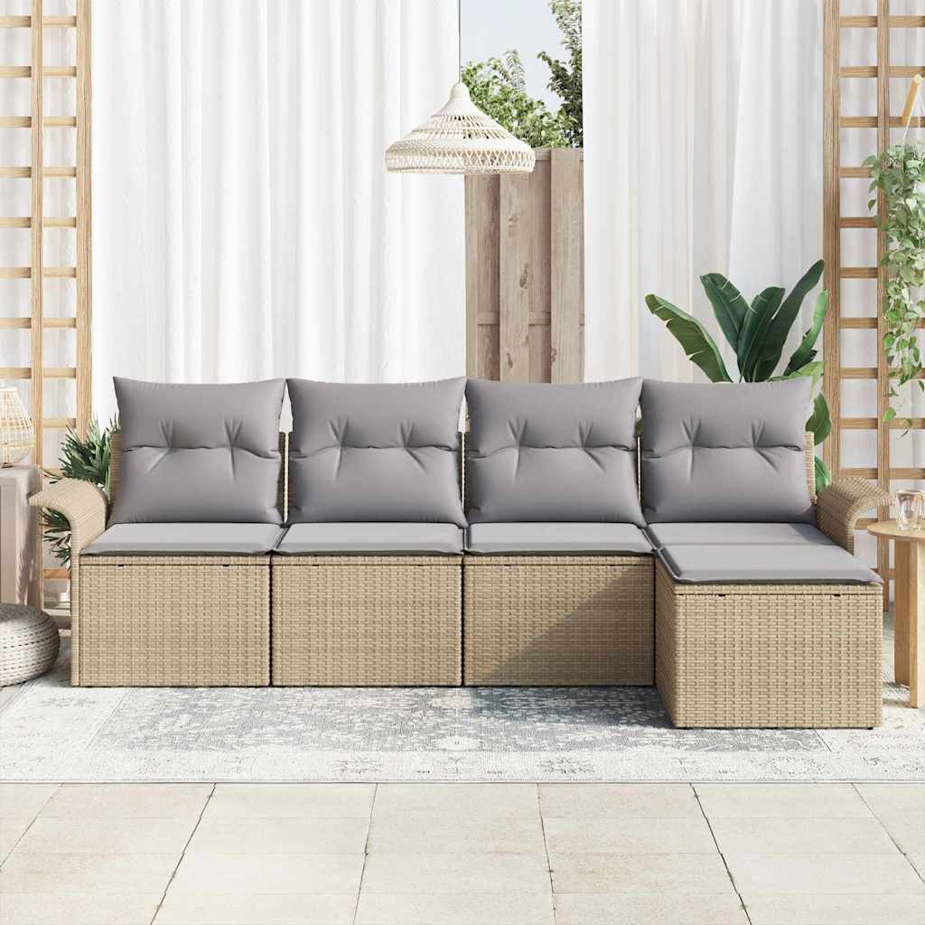 Conjunto de Sofá de Jardim com almofada 5 pcs Bege vime PE
