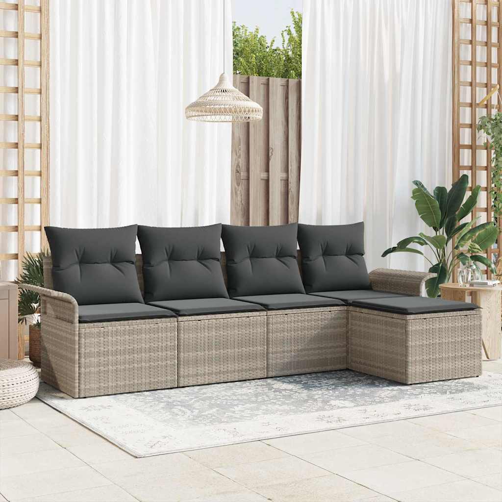 Conjunto de Sofá de Jardim 5 pcs Cinzento-claro vime PE