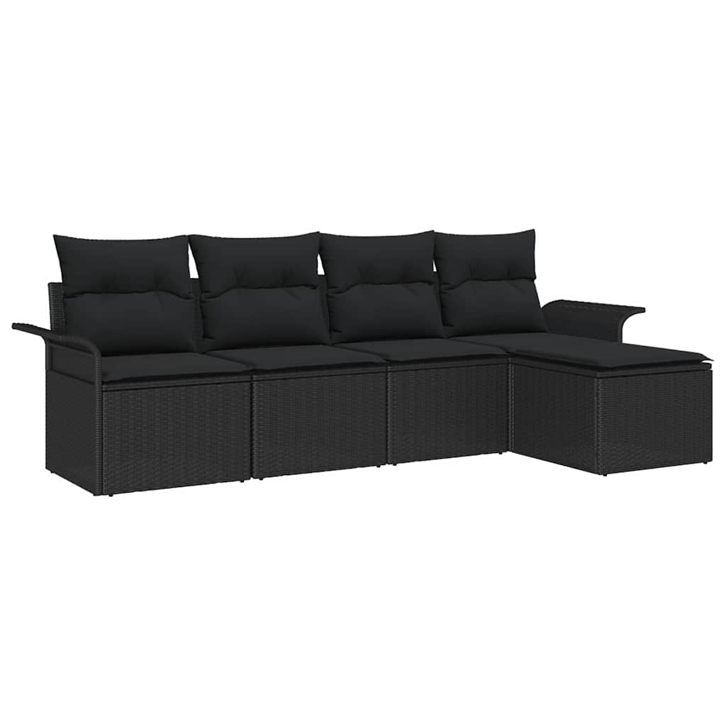 Conjunto de Sofá de Jardim com almofada 5 pcs Preto vime PE